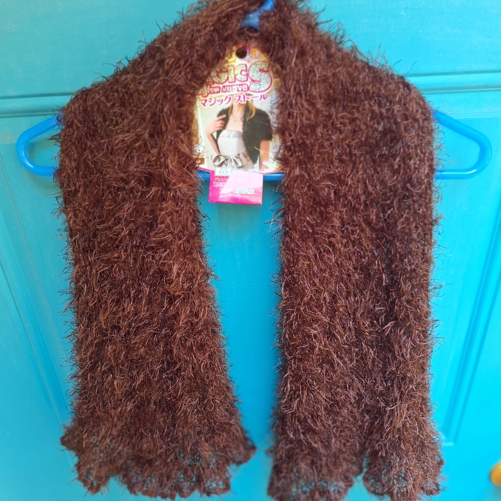Furry Scarf Magic Shrug Wrap Fuzzy Furry Hollow Vintage Faux Fur Stole NWT
